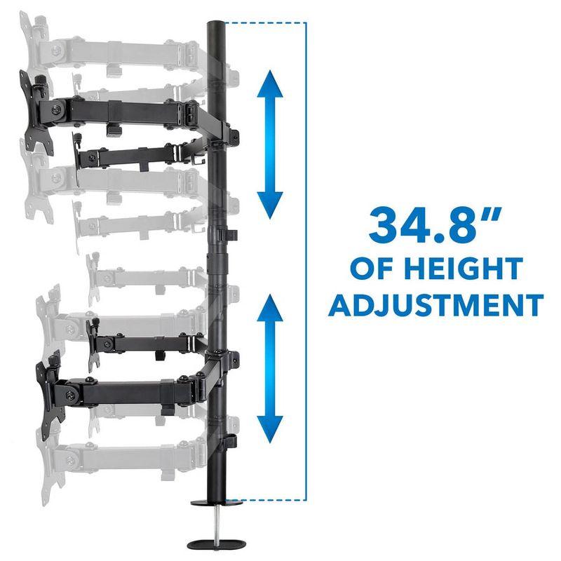 Mount-It! Height Adjustable 4 Monitor Stand Arms | Quad Monitor Desk Mount | Fits Four Computer Screens 19 - 32 in. | C-Clamp and Grommet Bases