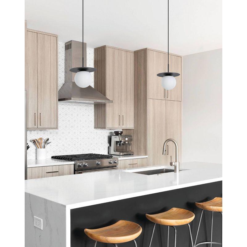 1-Light Arenales Mini Pendant Structured Black Finish with White Opal Glass Shade - EGLO: Adjustable, Vintage Style