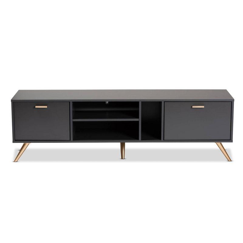 Contemporary Dark Grey and Gold 63" Wood TV Stand with Cabinet