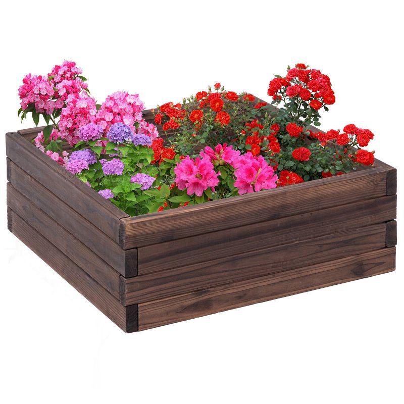 Compact 24"x24" Brown Wood Square Raised Garden Bed for Outdoor Use