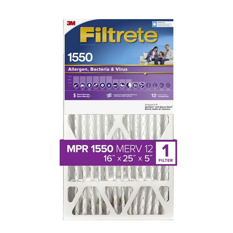 Filtrete Ultra Allergen Reduction Deep Pleat Filter 16"x25"x5": MERV 12, Electrostatic, Captures Dust & Pet Dander