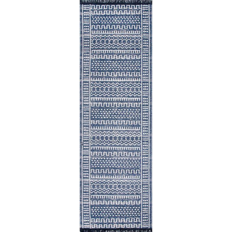 Reversible Tribal-Inspired Flatwoven Blue Runner Rug, 2'6" x 10'