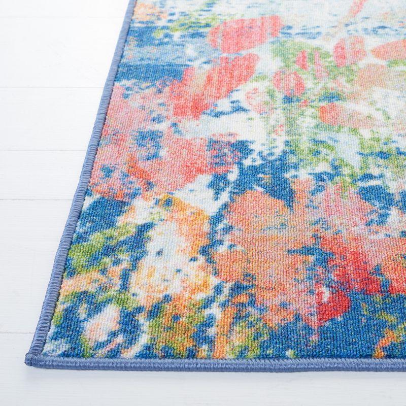 Handmade Blue Abstract Washable Synthetic Area Rug