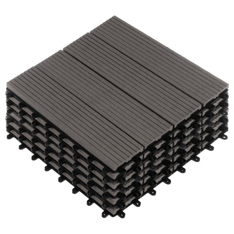 Deck Tiles - 6-Pack Wood Plastic Composite Interlocking Patio Tiles - 5.8SQFT Outdoor Flooring for Balcony, Porch, and Garage by Pure Garden