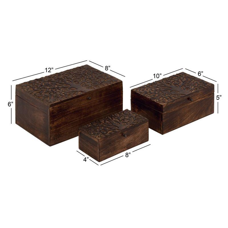 Olivia & May Set of 3 Rustic Carved Mango Wood Boxes : Handmade Keepsake Storage