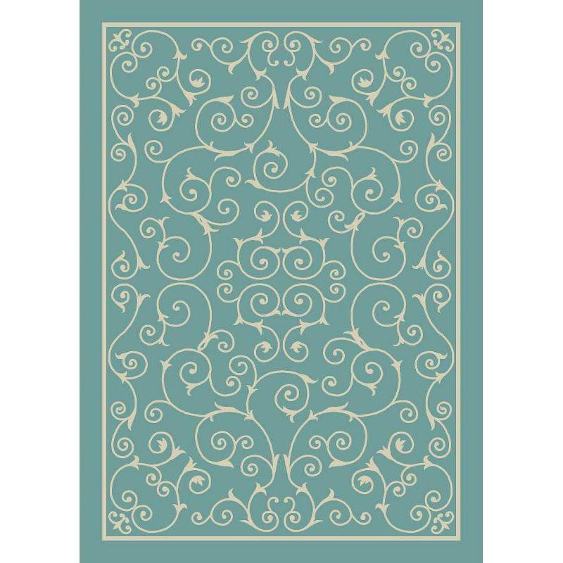 Luxe Light Blue Floral Square Synthetic Easy-Care Outdoor Rug 7'9" x 10'10"