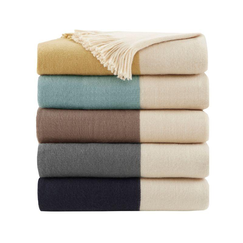 60"x50" Color Block Faux Cashmere Throw Blanket Aqua: Ink+Ivy, Luxury & Glam Style, Fringed Edges
