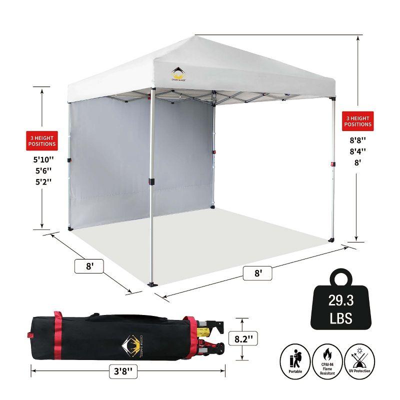 CROWN SHADES 8x8 Pop Up Canopy with 1 Side Wall - Beach Tent with One Push Setup - Outdoor Sun Shade for Events, Parties