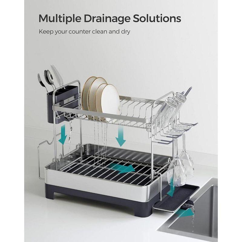 SONGMICS 2 Tier Dish Drying Rack, Stainless Steel Dish Drainer for Kitchen Counter