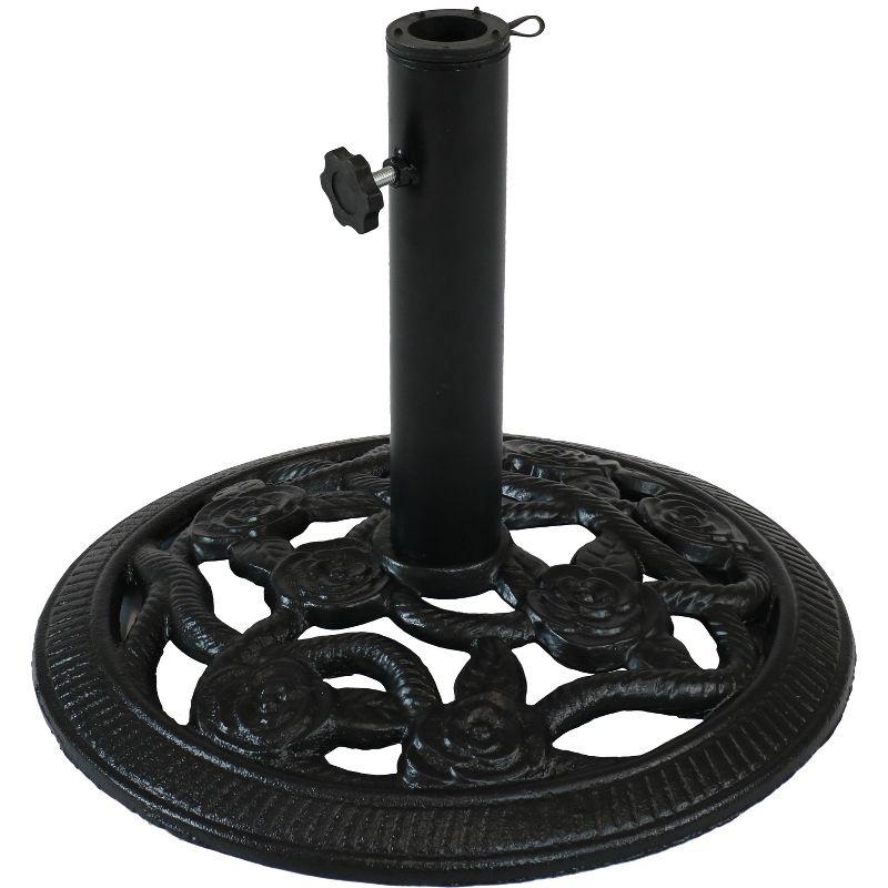 Sunnydaze Outdoor Heavy-Duty Cast Iron Decorative Rose Blossom Design Patio Yard Round Umbrella Base Stand - 16"