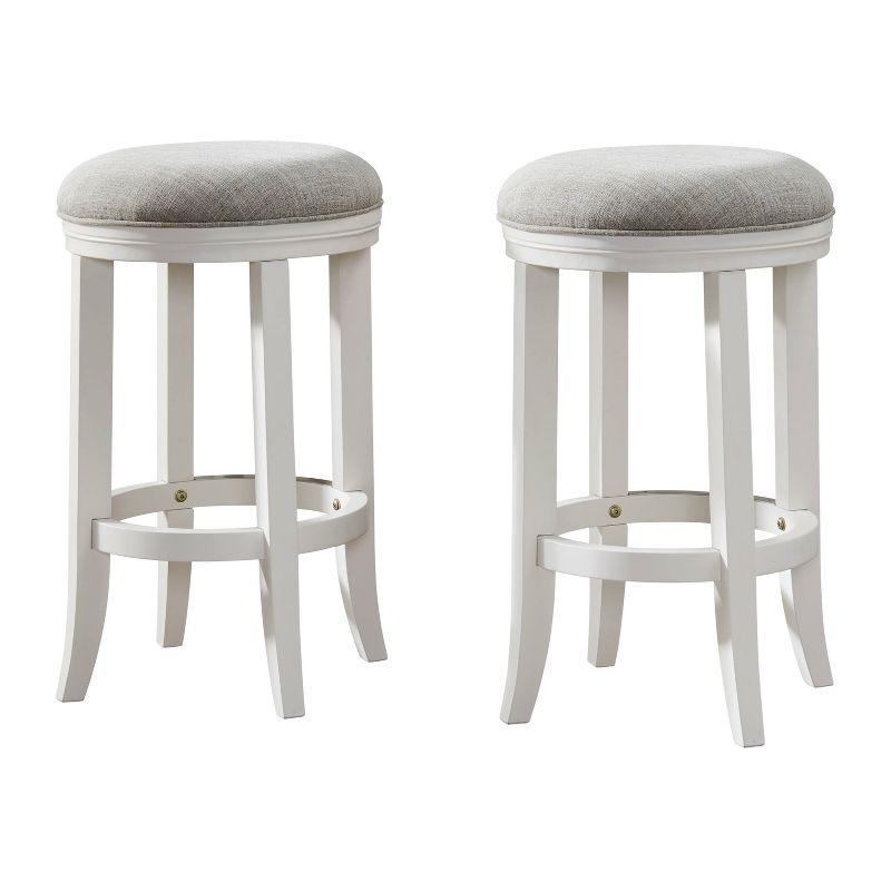 Natick 24.5" White Leather & Rubberwood Counter Stool, Set of 2