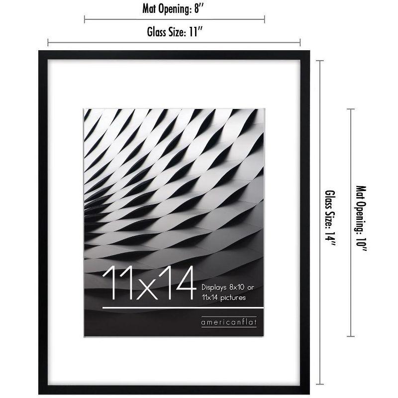 Americanflat 11x14 Picture Frame with Shatter-Resistant Glass, Use as 8x10 Frame with Mat or 11x14 Frame Without Mat, Streamline Collection, Black