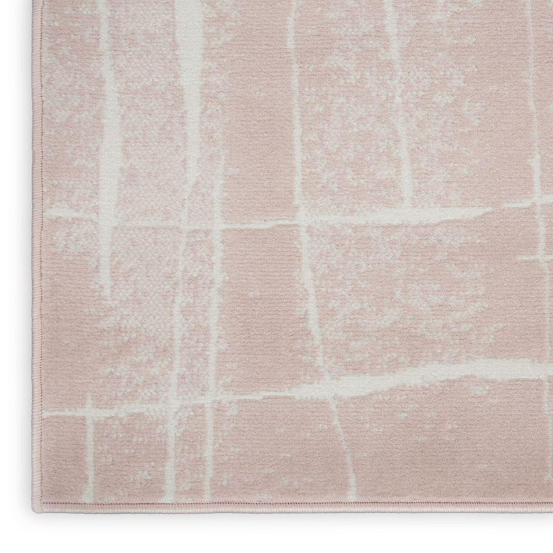 Abstract Pink Ivory Synthetic 2' x 6' Reversible Area Rug