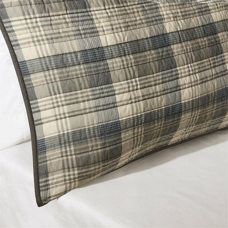 Tan and Brown Plaid Cotton King Quilt Set