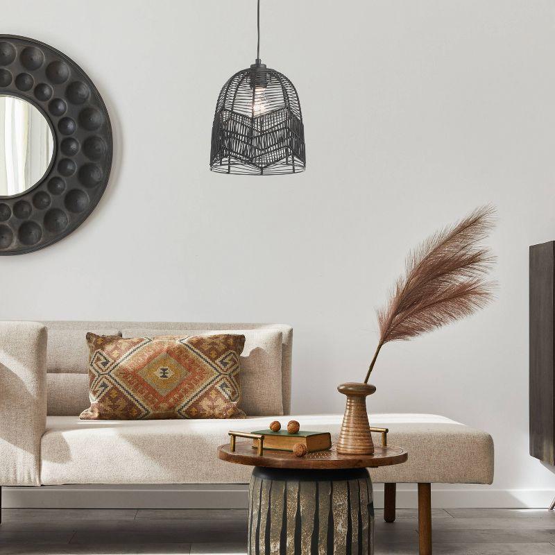 10"W Amher 1-Light Black Rattan Pendant Light