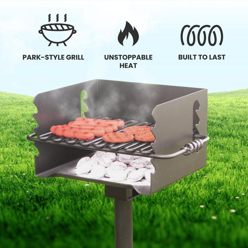 Pilot Rock CBP 135 Park-Style Steel Outdoor BBQ Charcoal Grill (Asadores de Carbon), Cooking Grate and Post for Camping or Backyard, Black