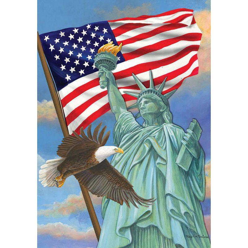 Symbols of Freedom Patriotic House Flag with Statue of Liberty and Eagle