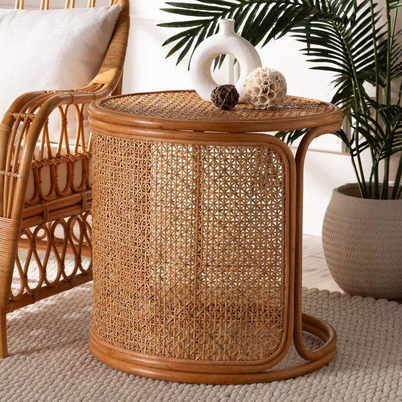 Eldon Round Honey Rattan Bohemian End Table