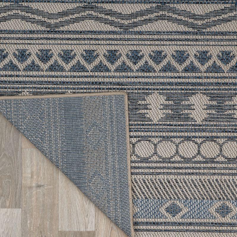 Blue Geometric 5' x 7' Synthetic Reversible Area Rug