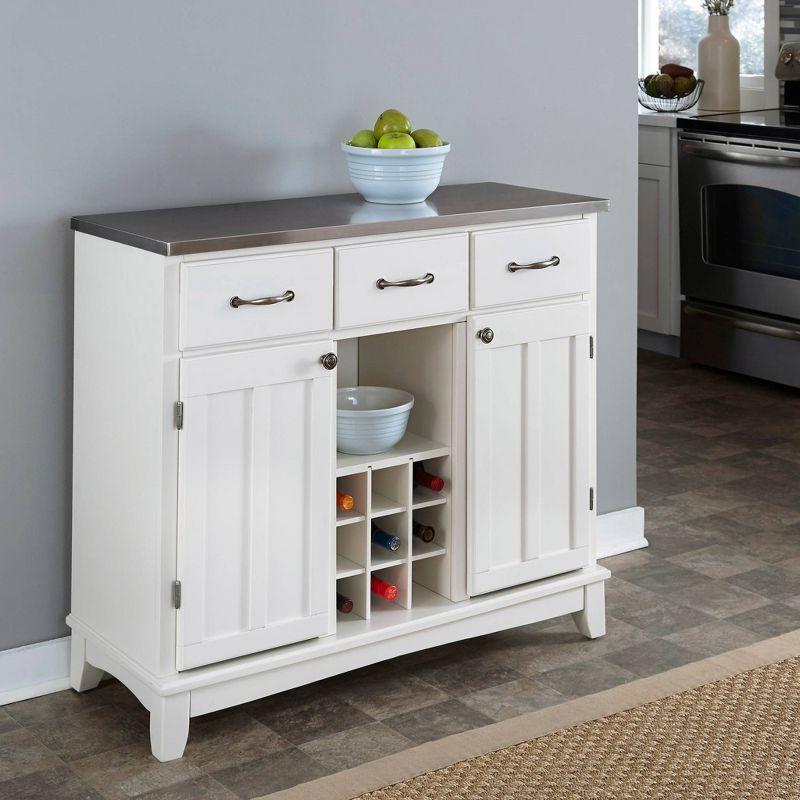 Elegant Off-White Hardwood Buffet Server with Stainless Steel Top