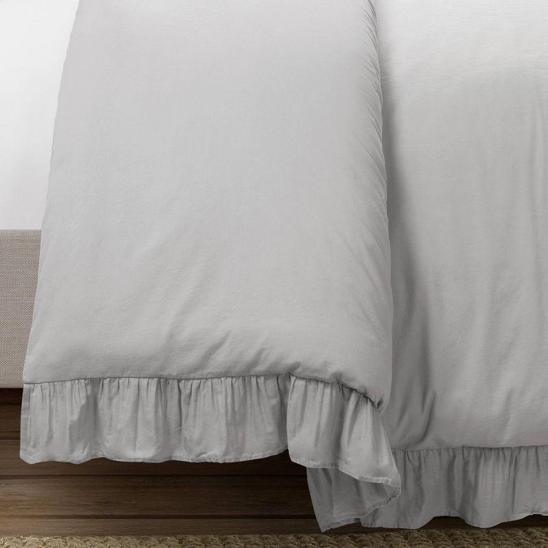 Lush Décor 3pc Full/Queen Reyna 100% Cotton Duvet Cover Set Light Gray: Chic Bedding with Ruffles, No Closure Design