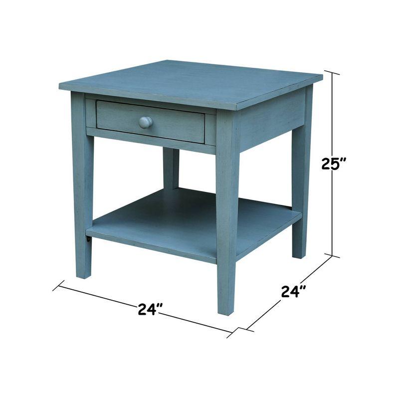 International Concepts Spencer End Table Antique Ocean Blue: Hardwood Frame, 25" High, Square Shape, Spot Clean