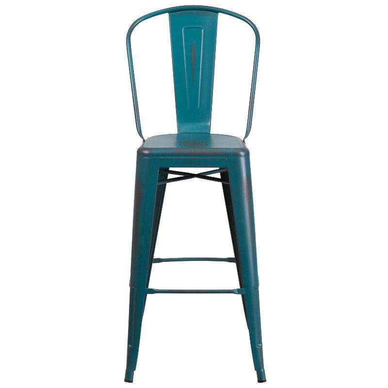 Flash Furniture Commercial Grade 30" High Distressed Metal Indoor-Outdoor Barstool with Back