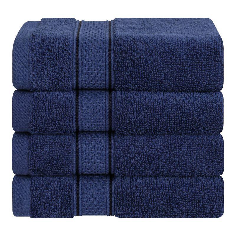 American Soft Linen Salem 4 Pack Washcloth Set, 100% Cotton Washcloth Hand Face Towels for Bathroom and Kitchen, Navy Blue