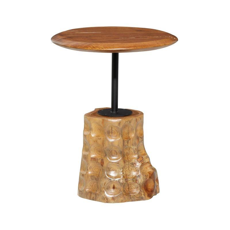 Olivia & May Contemporary Teak Wood Pedestal Accent Table Brown: Round, No Assembly, Small Table