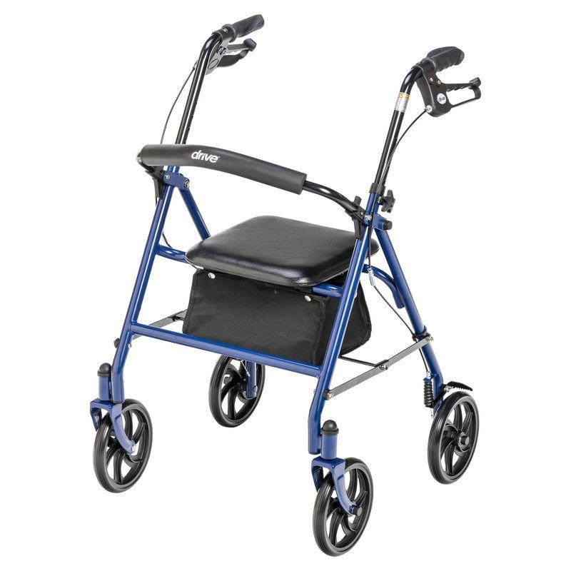 Blue Four Wheel Rollator Walker with Padded Seat and Backrest