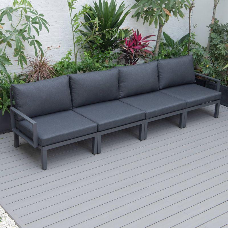 LeisureMod Hamilton Aluminum Patio Armchairs With Cushions Set of 4 in Black