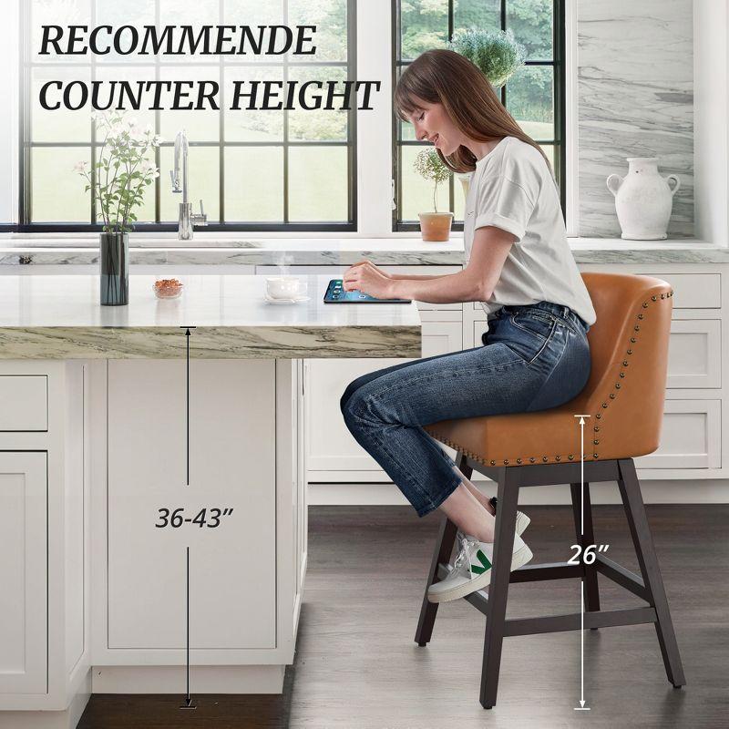 Arceso Bar Stools Set of 2, 26 Inch Swivel Counter Stools with Back, Faux Leather Upholstered Barstools, Solid Wood Legs with Footrest,  for Kitchen