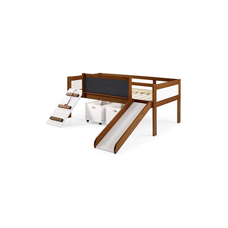 Espresso Pine Twin Loft Bed with Storage and Slide