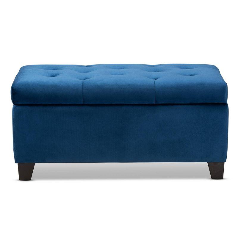 Navy Blue Velvet Tufted Storage Ottoman with Black Wooden Legs