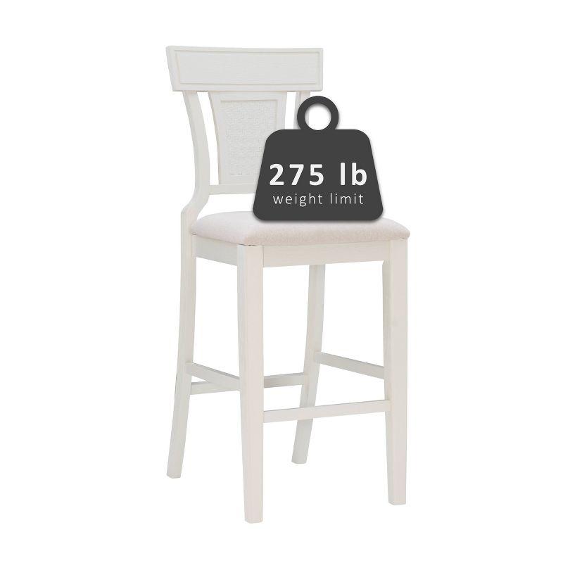 Rylan Handwoven Back Barstool White - Linon: Upholstered, Rubberwood Legs, Mid-Century Modern, Fixed Height