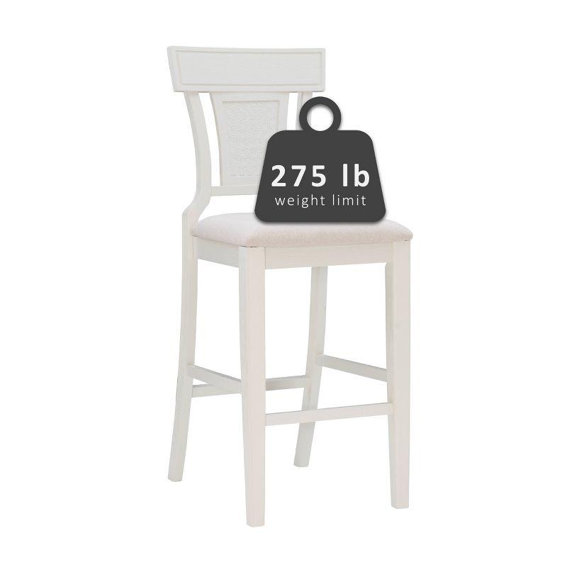 Rylan 30" Solid Wood Coastal Barstool with Hand-Woven Rattan Back, White Wash and Beige