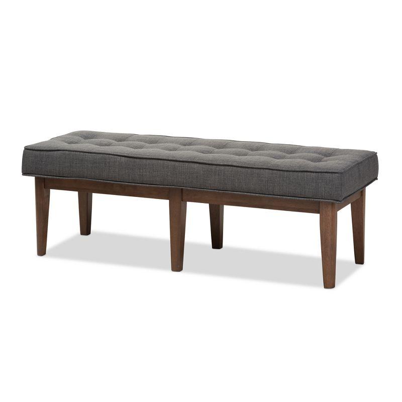 Lucca Mid-Century Button-Tufted Bench in Dark Grey and Walnut