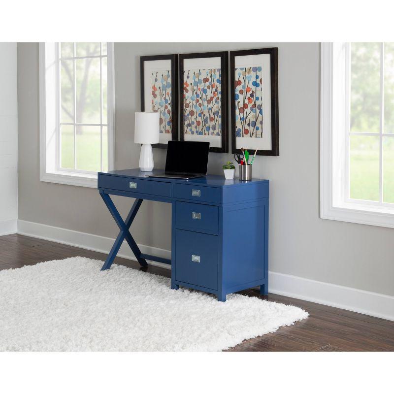 Peggy Transitional Campaign Side Storage Desk Navy - Linon: With File Drawer & Ample Workspace