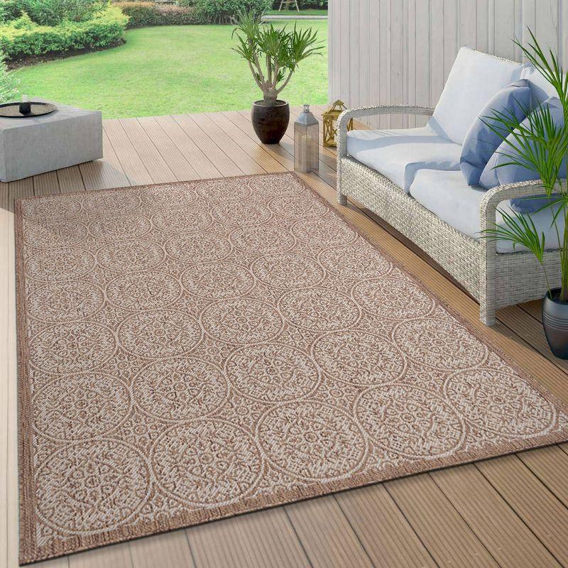 World Rug Gallery Transitional Floral Circles Textured Flat Weave Indoor/Outdoor Area Rug - BROWN 7'10"X10'