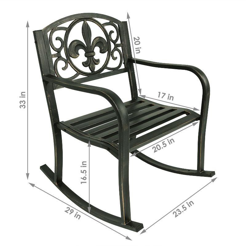 Sunnydaze Traditional Fleur-de-Lis Design Cast Iron and Steel Outdoor Rocking Chair