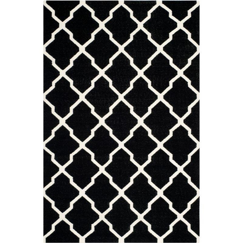 Dhurries DHU634 Hand Woven Area Rug - Black/Ivory - 5'x8' - Safavieh.