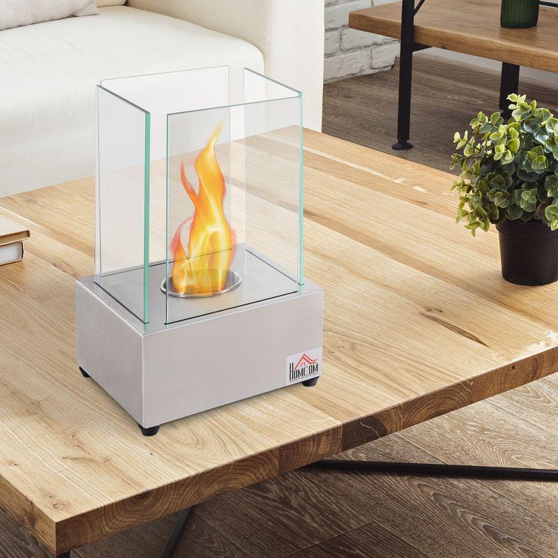 HomCom Metal Bio-Ethanol Tabletop Fireplace with Flame Guard
