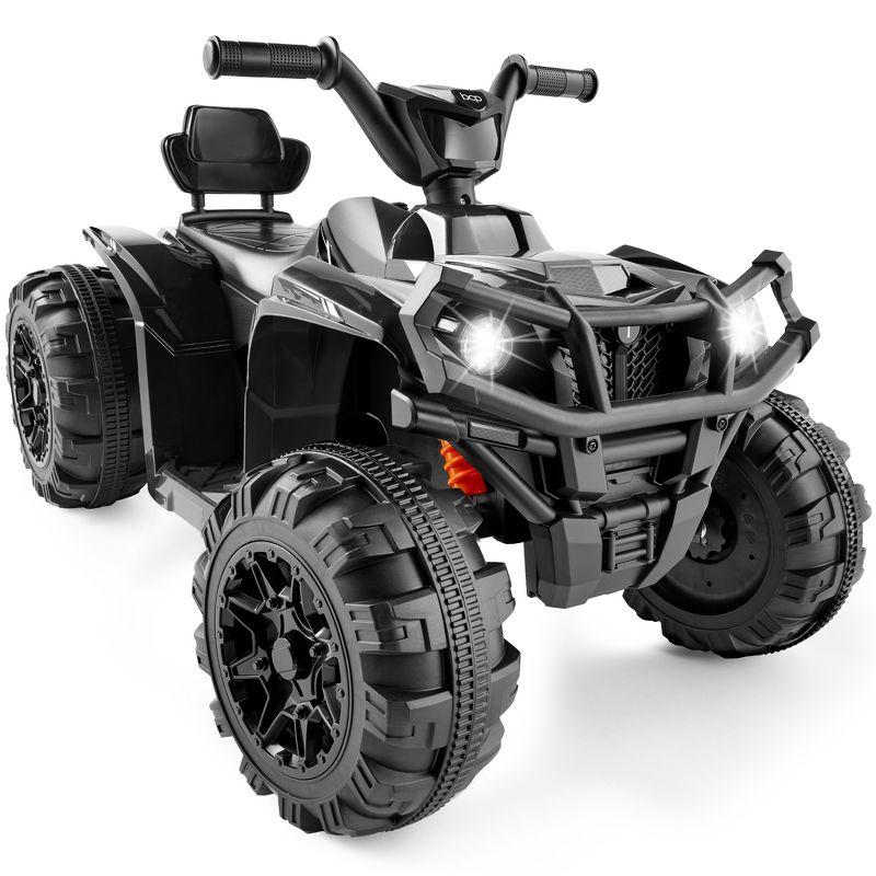 12V Black All-Terrain Kids Ride-On Quad with LED Lights