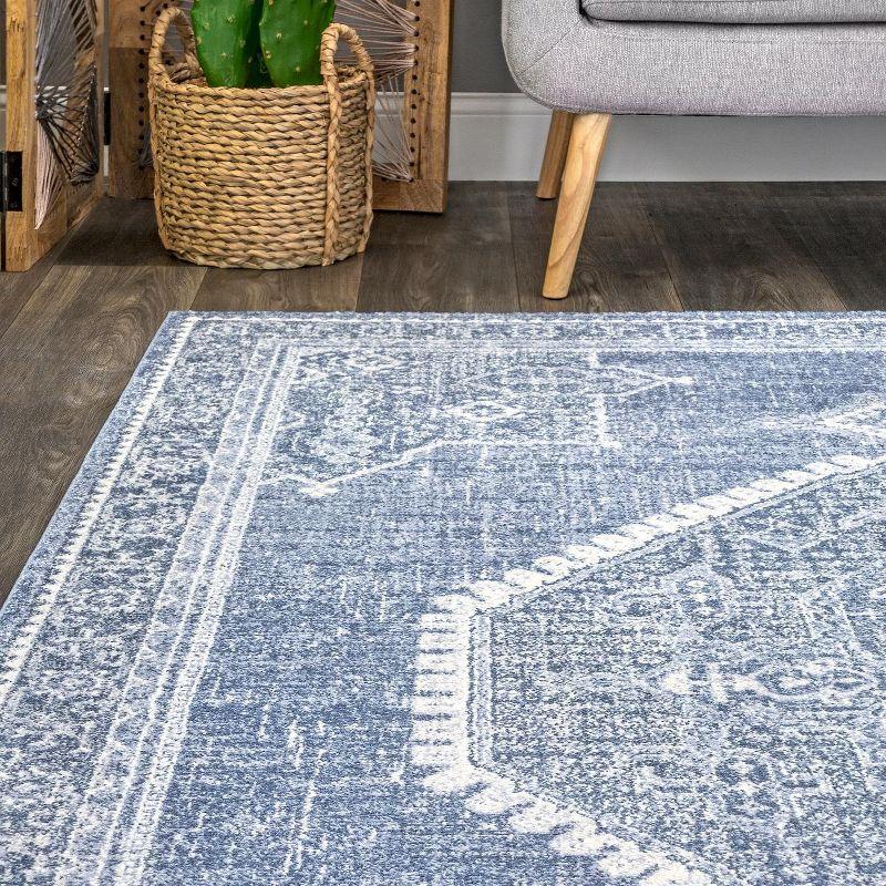 Reversible Blue Synthetic 4' x 6' Rectangular Area Rug