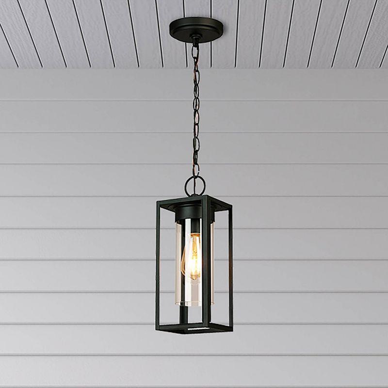 4" Walker Hill Outdoor Clear Glass Pendant Matte Black - EGLO: Foyer Lighting, Adjustable Height, E26 Socket