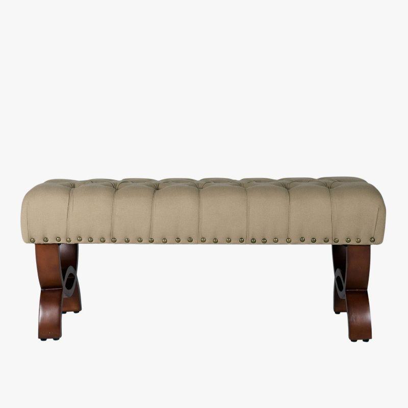 Carolina Tufted Bench with Nailhead Trim Cream - HomePop: Upholstered Ottoman for Bedroom, Indoor Furniture