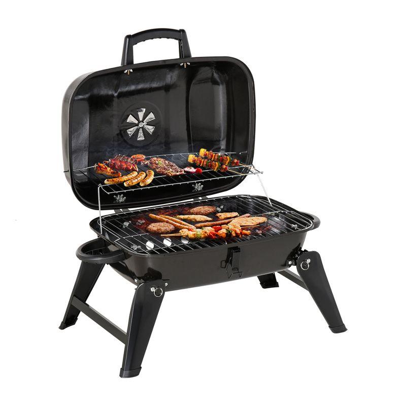 Outsunny 14" Portable Charcoal Grill, Tabletop Small BBQ Grill  Outdoor Cooking, Camping, Tailgating, Enamel Coated, Vent, Folding Legs, Black