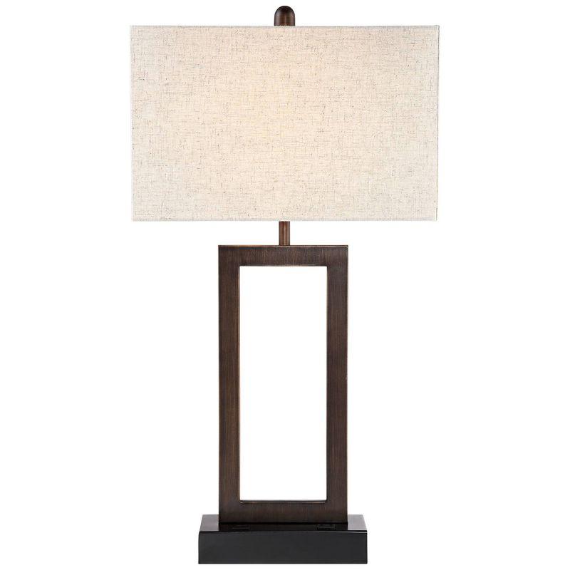 360 Lighting Todd Modern Table Lamps 30" Tall Set of 2 Bronze with USB and AC Power Outlet in Base Oatmeal Shade for Bedroom Living Room Bedside Desk