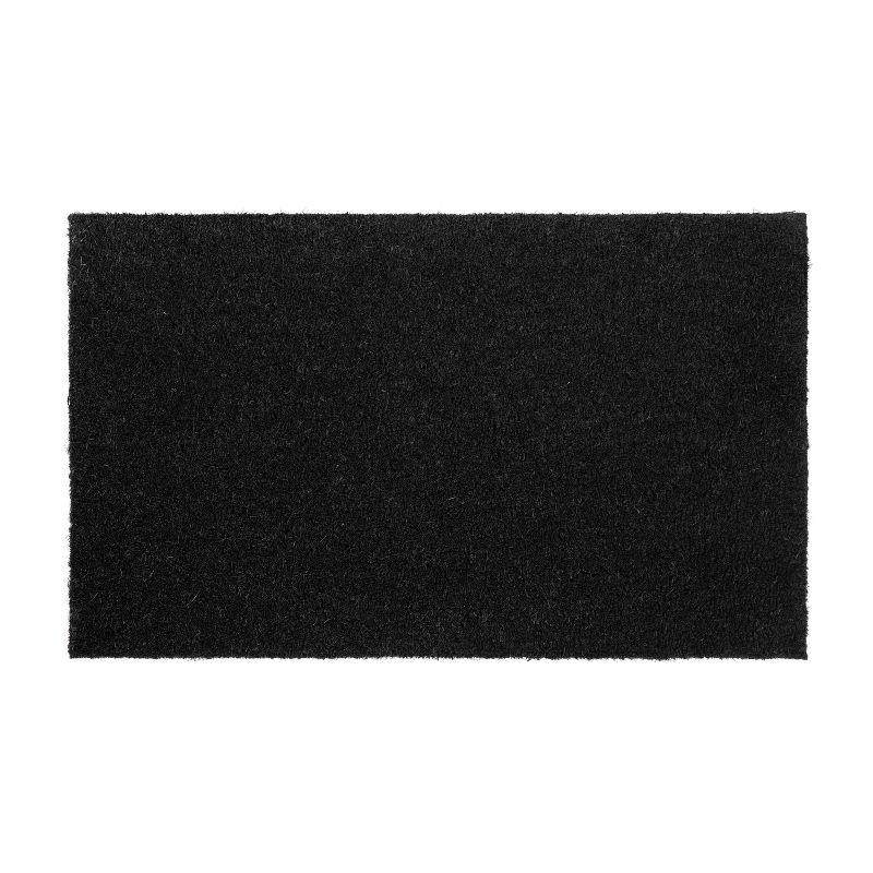 Solid Black Natural Coir 18" x 30" Outdoor Doormat with Non-Slip Backing