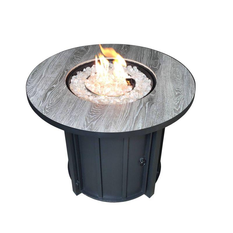 Round Black Faux Wood Gas Fire Pit Table